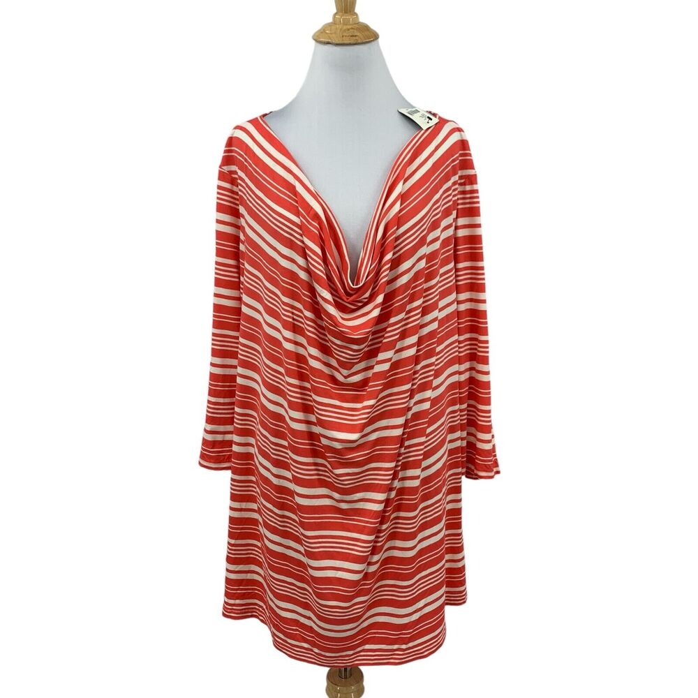 Lane Bryant Shirt Womens Plus 26/28 Pink Red Draped Neck Striped Dolman Sleeve
